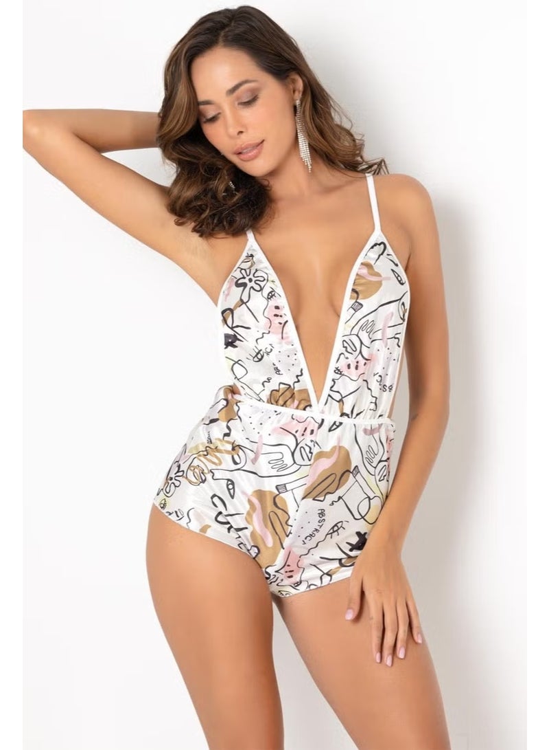 Phevos Satin Shorts Jumpsuit with Low-cut Back and Chest - Image 2
